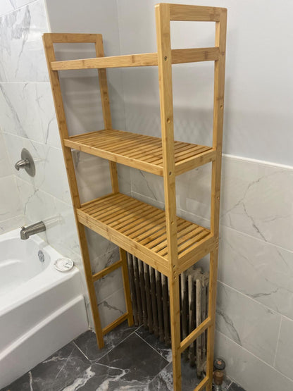 Over-the-Toilet Storage, 3-Tier Bamboo Bathroom Organizer with Adjustable Shelves, Multifunctional Toilet Rack - HWLEXTRA 