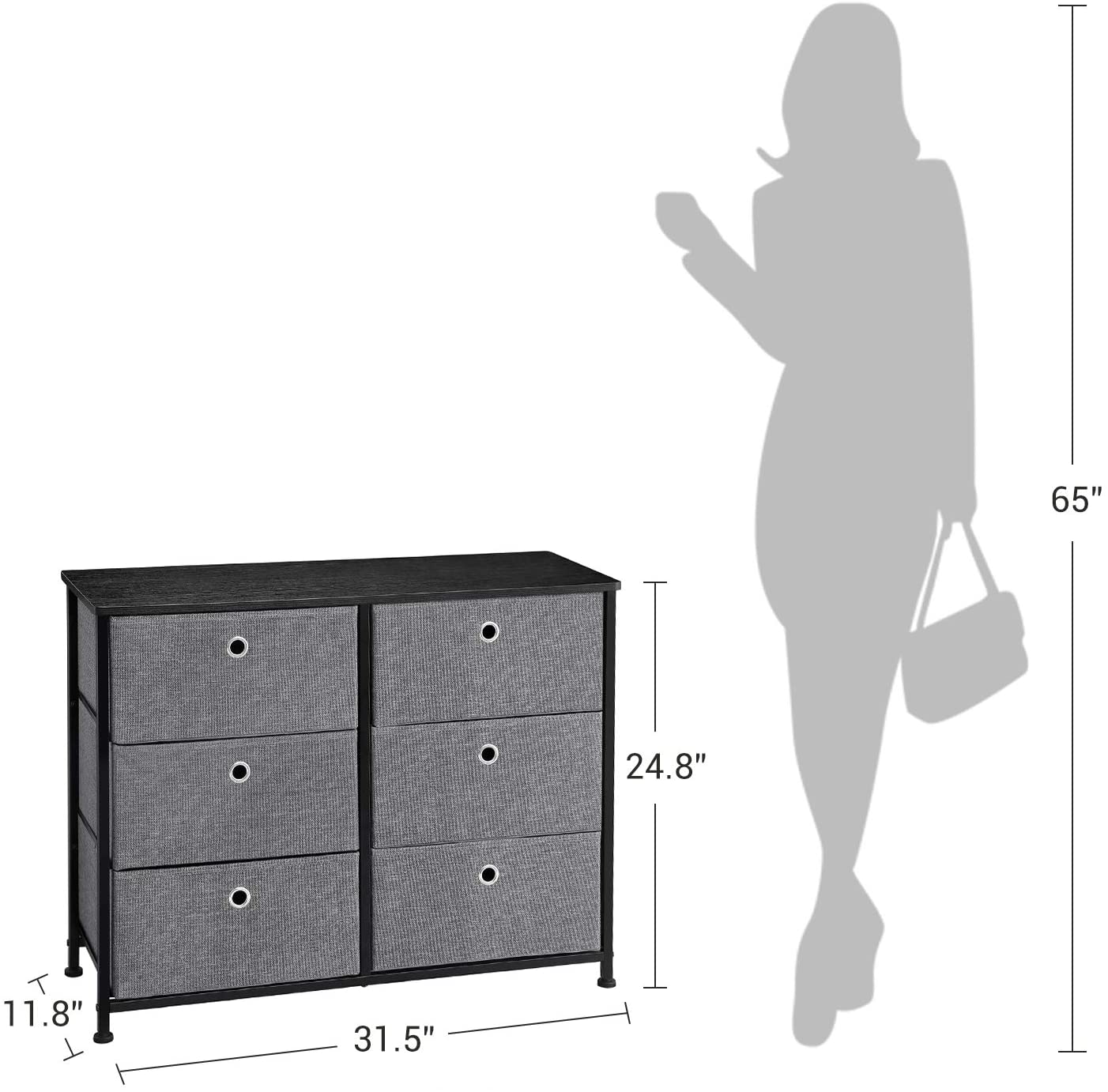 Narrow Dresser with 4 Fabric Drawers Vertical Slim Storage Tower Unit, 31.5", Gray