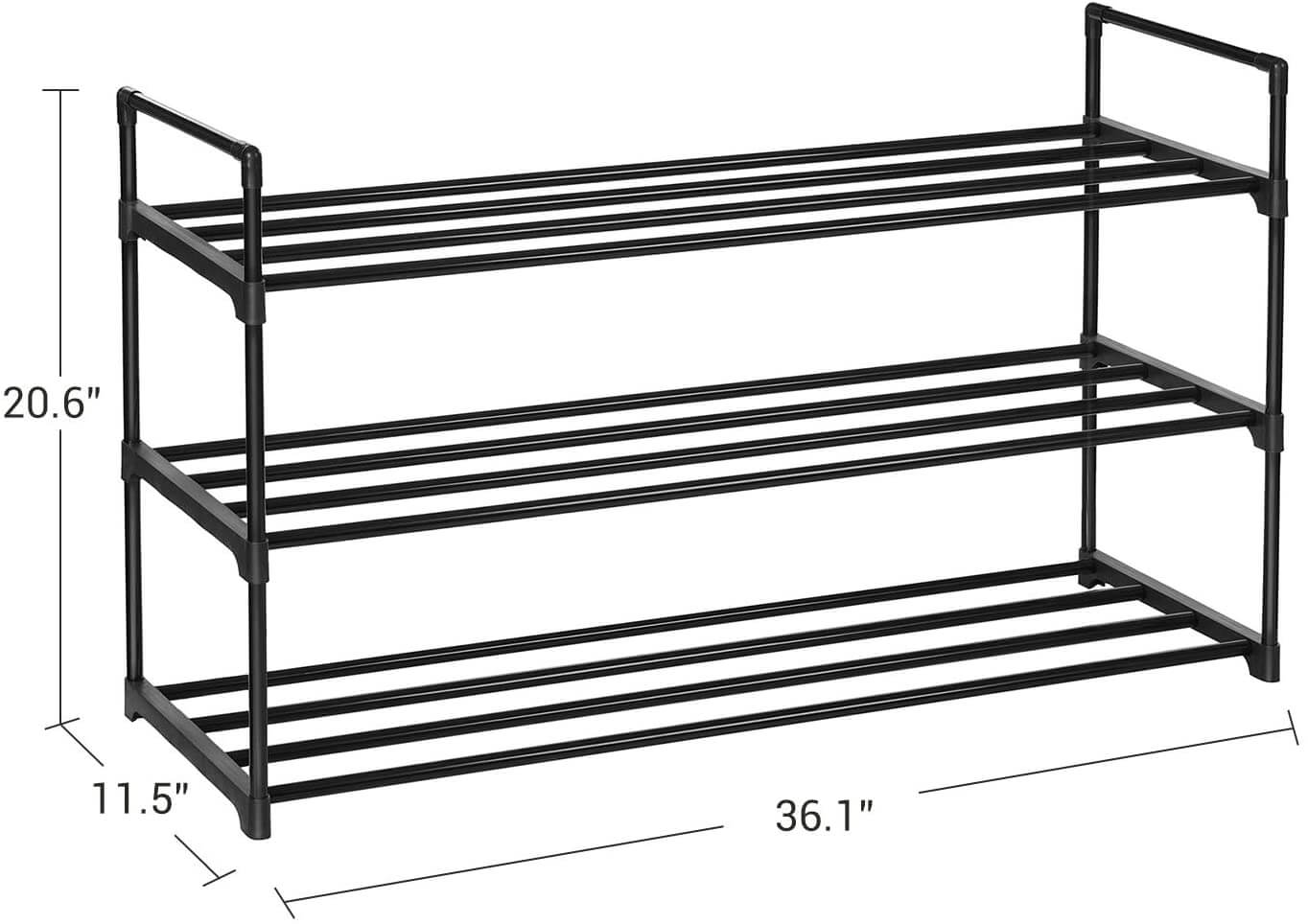 3-Tier Shoe Rack Metal Shoe Tower Shelf Storage Organizer Cabinet Hold up to 15 Pairs Shoes Black - HWLEXTRA