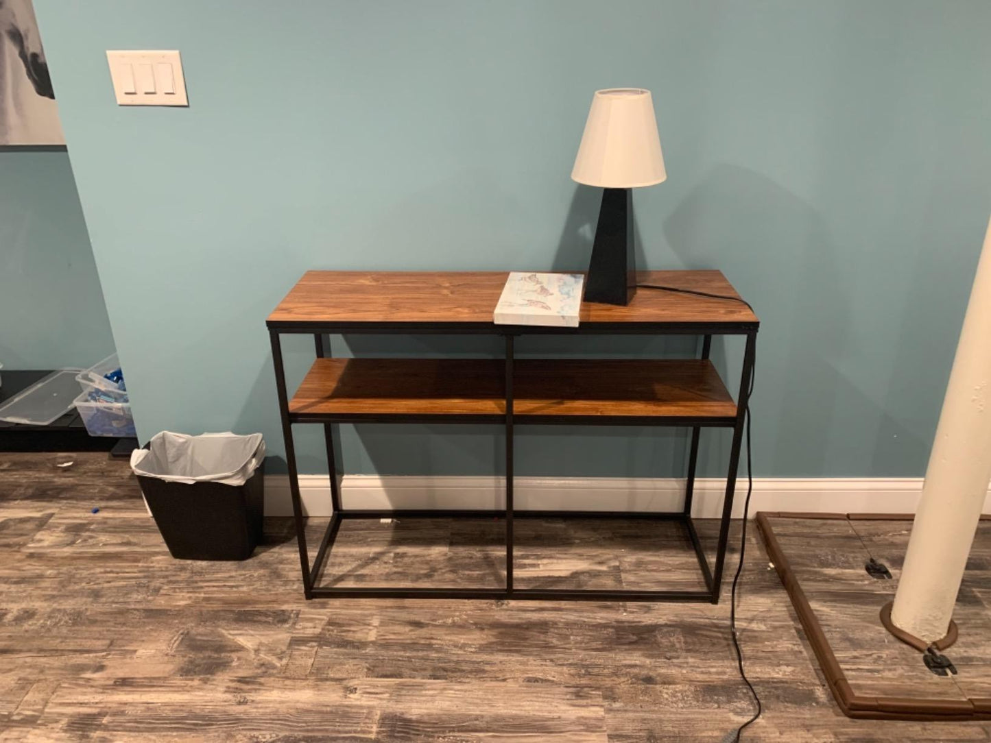 Multipurpose Console, Narrow Sofa 3-Tier Rustic Hallway Table with Storage Shelves