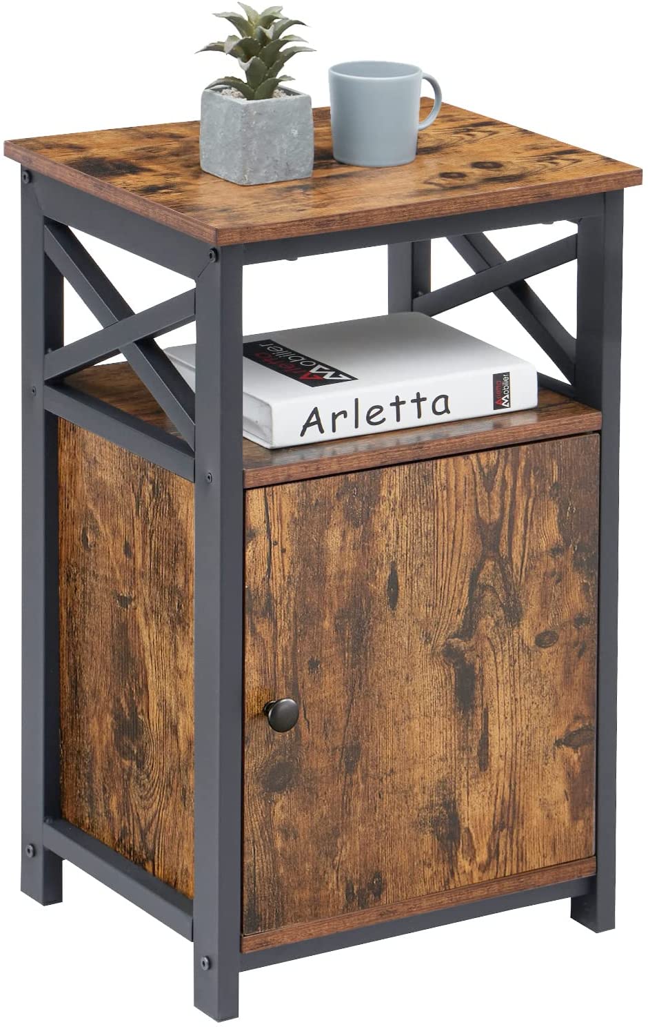 Versatile Nightstands X-Design Side End Table Night Stand Storage Shelf with Bin Drawer