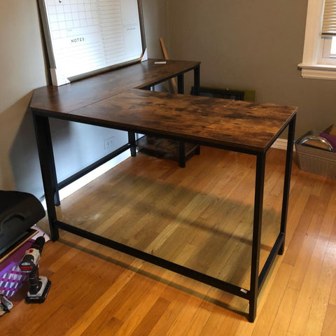 L-Shaped Computer Desk with Shelf for Workstation and Gaming