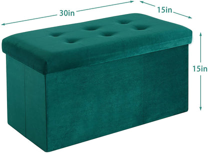 Tufted Velvet Ottoman Stool, Folding Footrest /Bed End/Padded Seat with Removable Lid