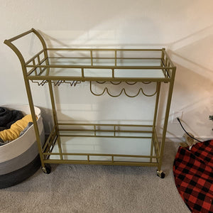 Bar Cart Gold, Home Bar Serving Cart, Wine Cart with 2 Mirrored Shelves