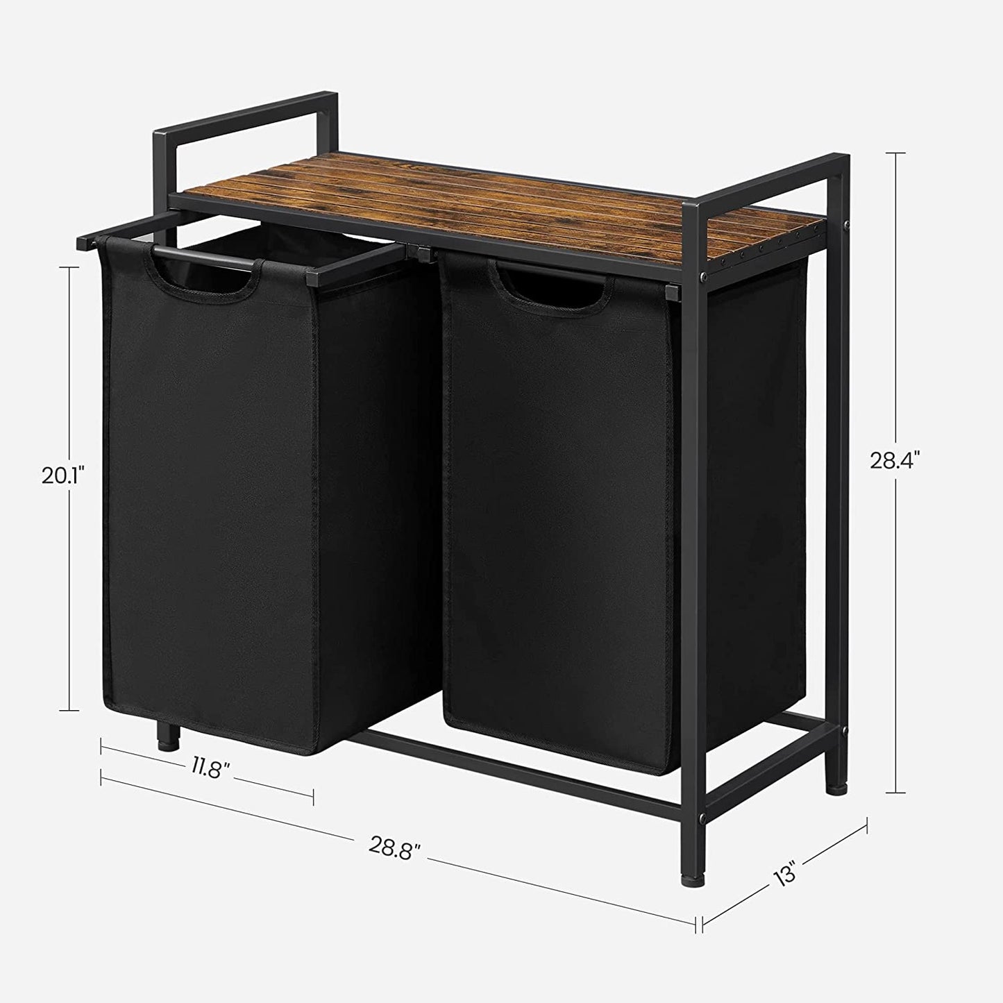 Laundry Hamper, Laundry Basket, Laundry Sorter with Top Shelf and Pull-Out Bags, Metal Frame