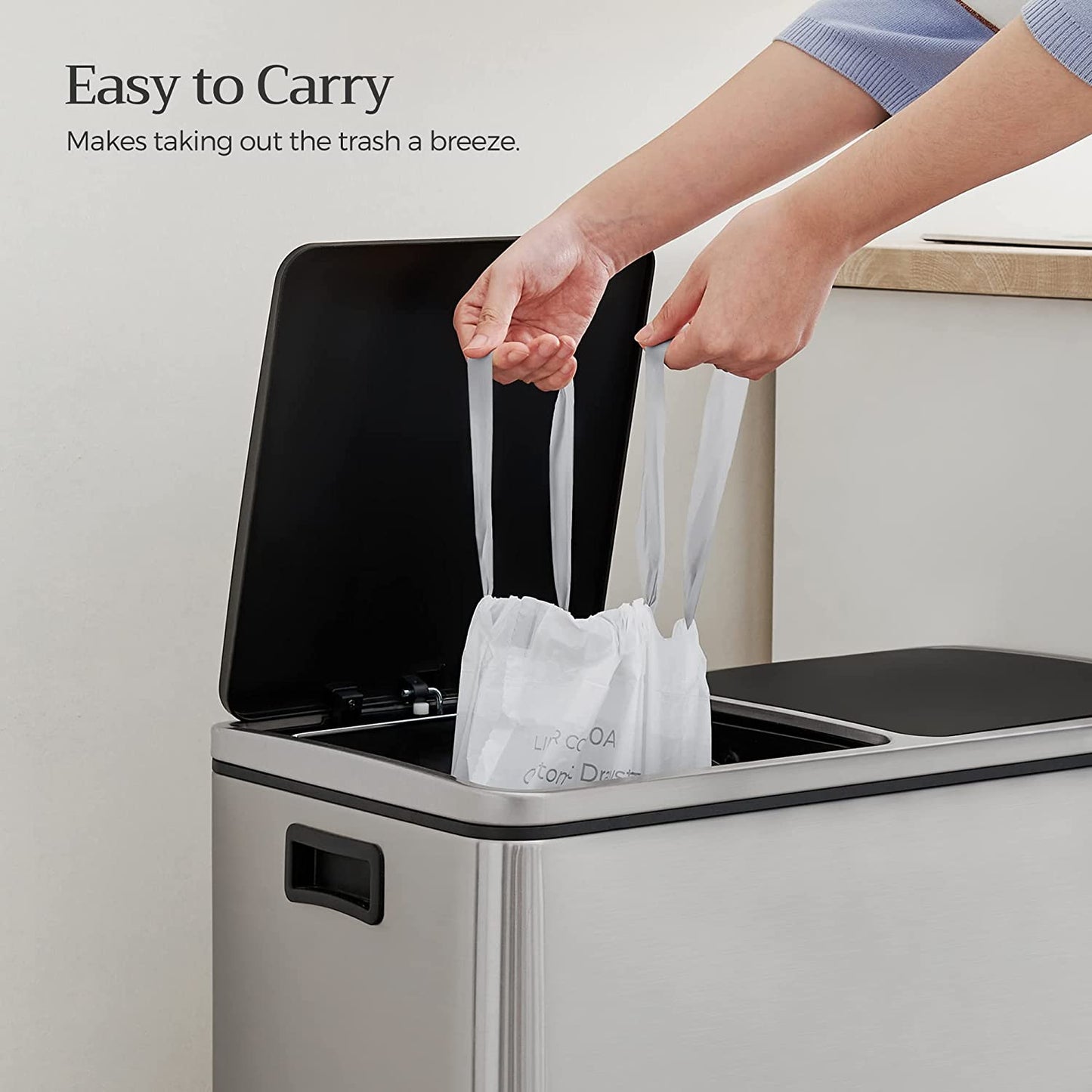 Drawstring Trash Bags, Custom-Fit, 8.5 Gallon Garbage Bags for 16 Gallon Dual Trash Can