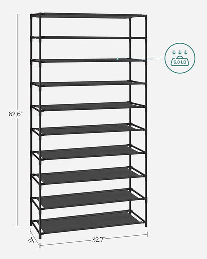 Shoe Rack, 10-Tier Shoe Shelf, Shoe Storage Organizer, Metal Frame, Non-Woven Fabric Shelves