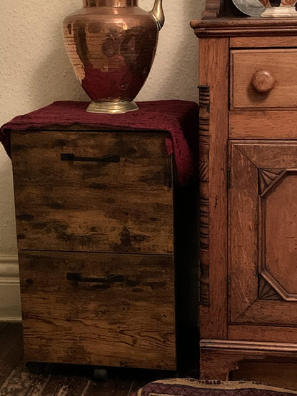 Rustic File Cabinet with 2 Drawers, Rolling Office Filing Cabinet with Wheels - HWLEXTRA 