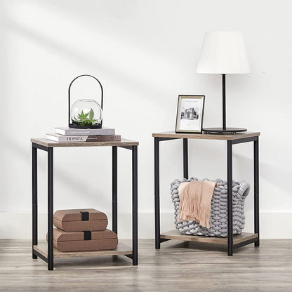 End Tables Set of 2, Side Tables with Storage Shelf, Slim Night Tables, Steel Frame