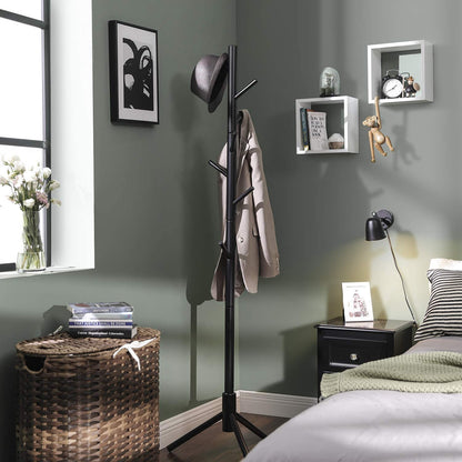 Coat Rack Freestanding, Coat Tree, Solid Wood Coat Stand with 8 Hooks for Coats, Rubberwood, Black