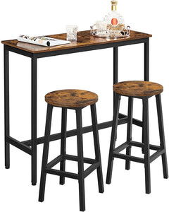 Bar Table and Chairs Set, Kitchen Bar Table with Bar Stools Set of 2, Industrial Steel Frame