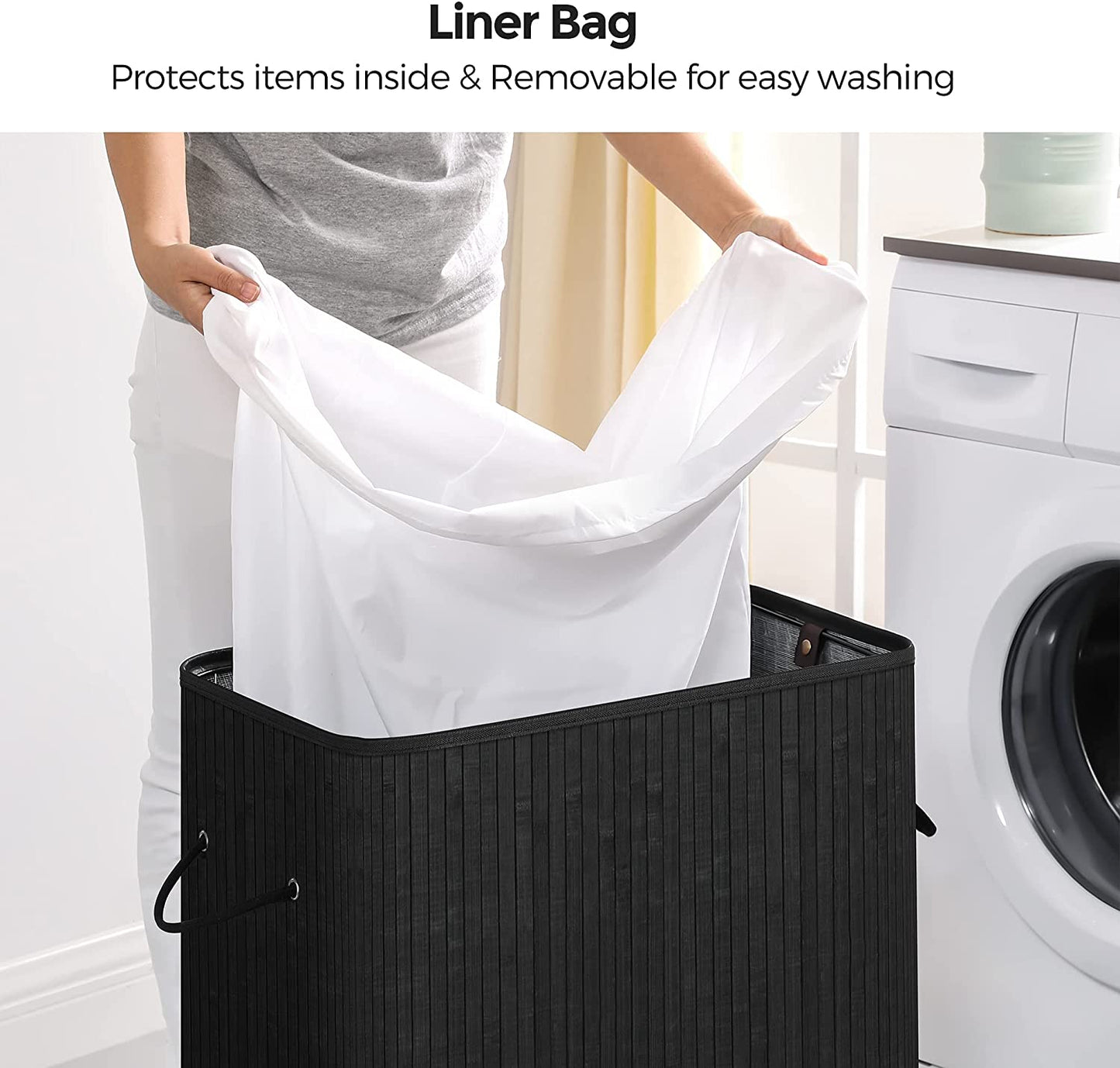 Laundry Hamper with Lid, Bamboo Laundry Basket with Handles, Foldable Storage Basket - HWLEXTRA 