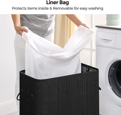 Laundry Hamper with Lid, Bamboo Laundry Basket with Handles, Foldable Storage Basket - HWLEXTRA 