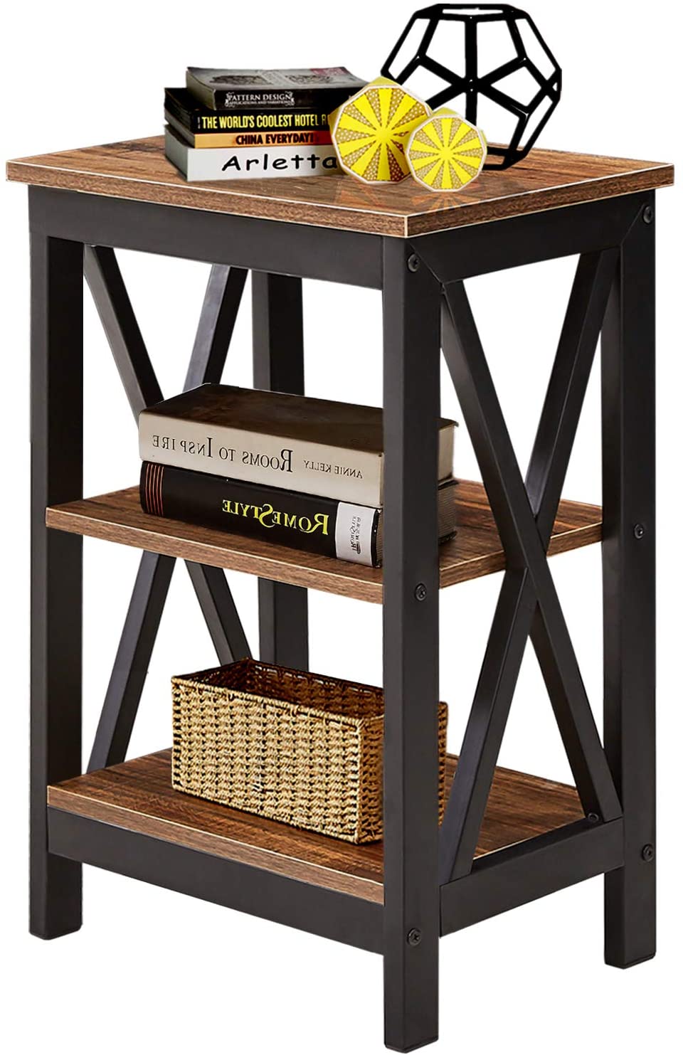 Versatile Nightstands X-Design Side End Table Night Stand Storage Shelf with Bin Drawer