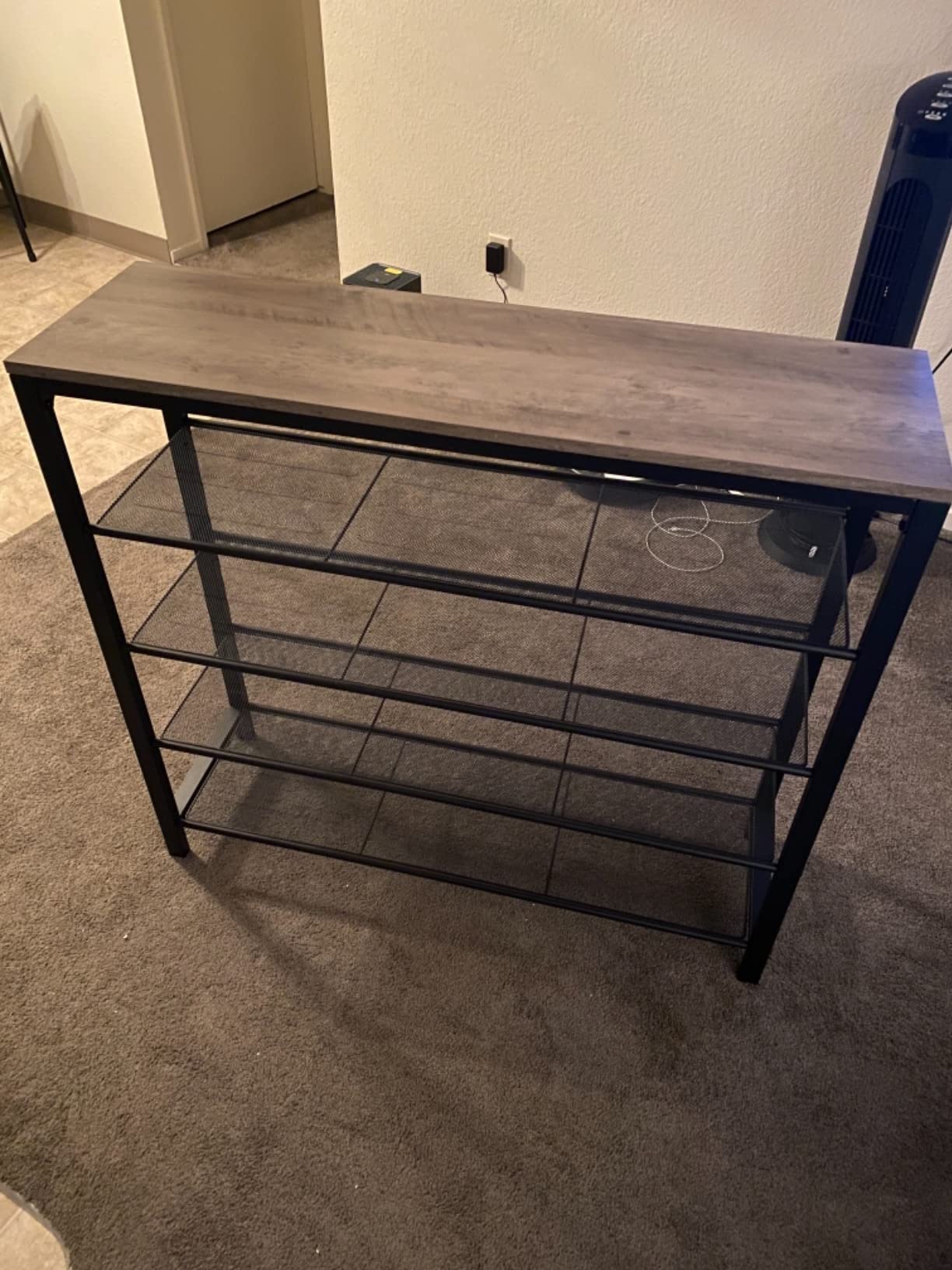 Shoe Rack, Shoe Organizer for Closet with 4 Mesh Shelves and Large Top for Bags