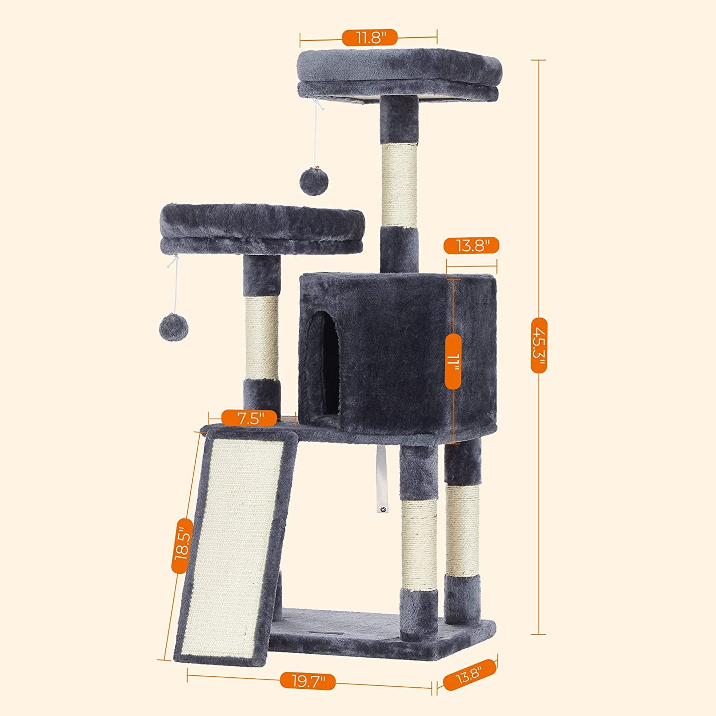 Cat Tower, Cat Tree for Indoor Cats, 45.3-Inch Cat Condo with Scratching Post