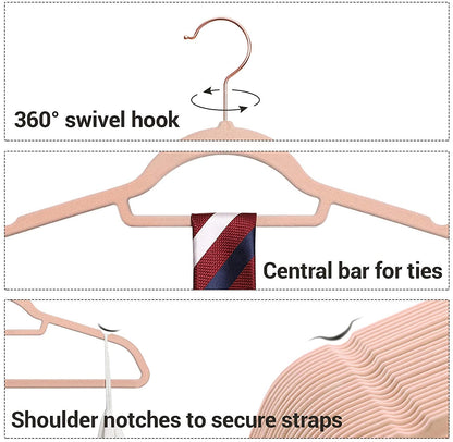 50 Velvet Coat Hangers Bundle with 30 Skirt Hangers, Space-Saving Closet Organization, Swivel Hooks - HWLEXTRA 