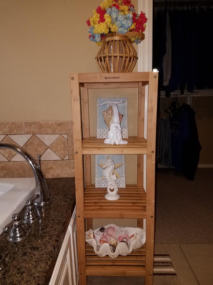 100% Bamboo Bathroom Shelf, 4-Tier Multifunctional Storage Rack, Shelving Unit 38.6" x 13" x 13"