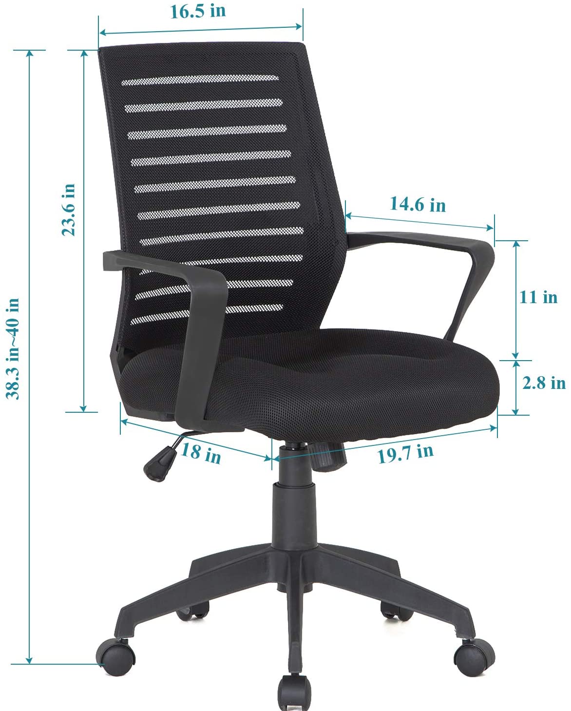 Office Chair with PU Padded Seat Cushion, Adjustable Armrest, Ergonomic Lumbar Support