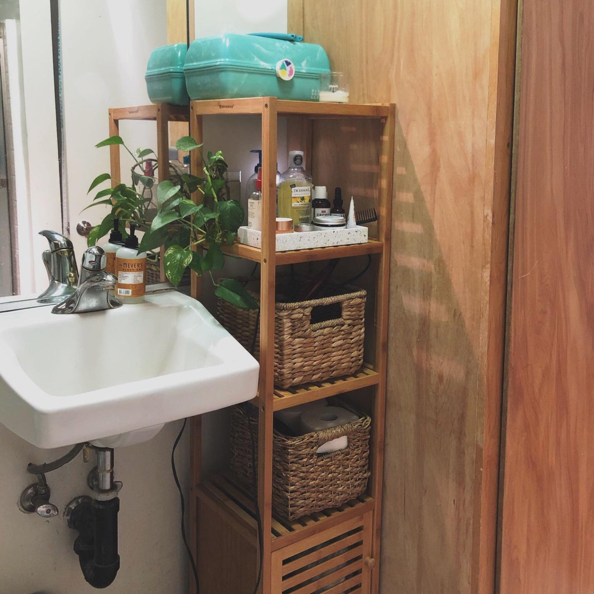 4 Tiers Bamboo Bathroom Floor Cabinet, Storage Tower Multifunctional Shelve - HWLEXTRA 