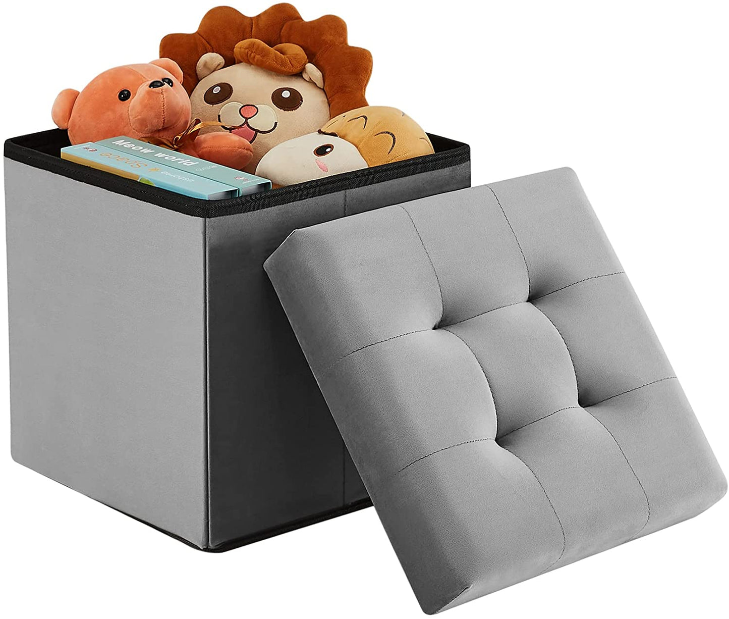 Tufted Velvet Ottoman Stool, Folding Footrest /Bed End/Padded Seat with Removable Lid