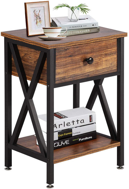 Versatile Nightstands X-Design Side End Table Night Stand Storage Shelf with Bin Drawer