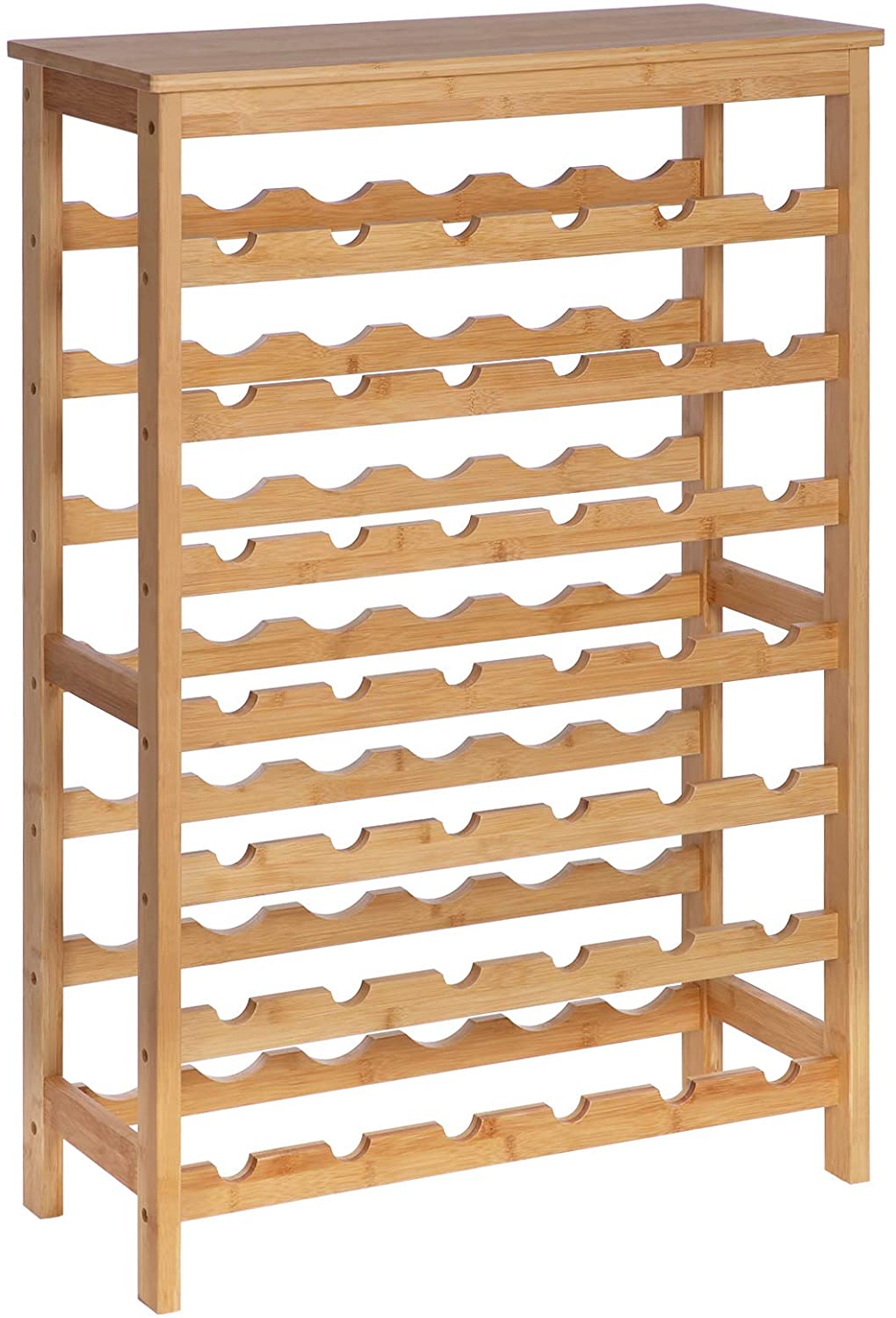 Free Standing Floor 42-Bottle Wine Rack , 7-Tier Display Wine Storage Shelves with Table Top, Bamboo Wobble-Free Bottle Holder - HWLEXTRA 