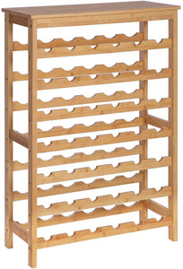 Free Standing Floor 42-Bottle Wine Rack , 7-Tier Display Wine Storage Shelves with Table Top, Bamboo Wobble-Free Bottle Holder - HWLEXTRA 