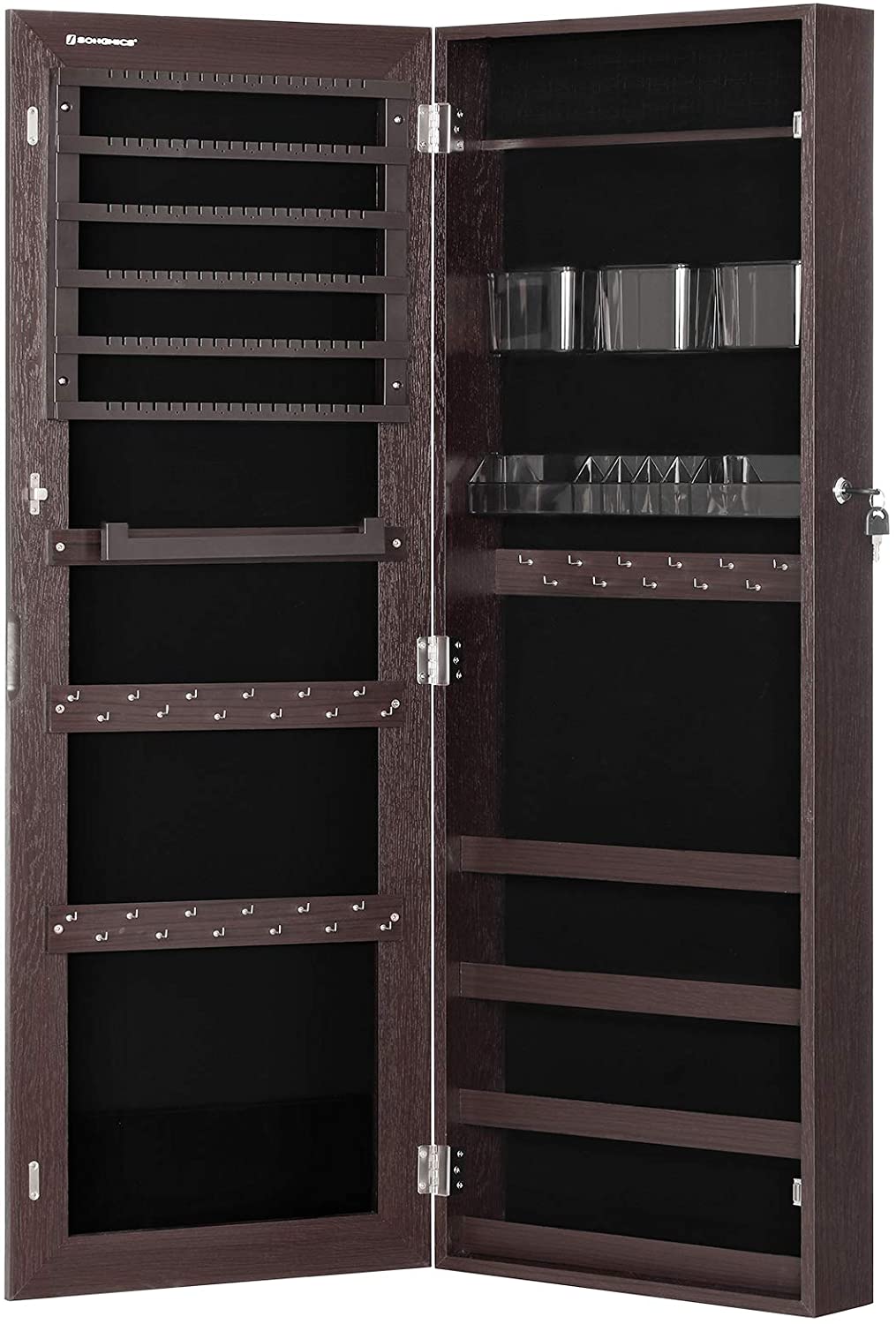 White Wall-Mounted Jewelry Armoire with Mirror - HWLEXTRA