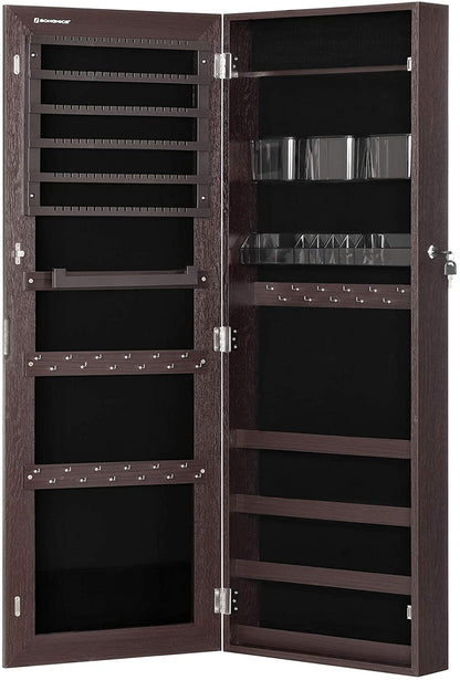 White Wall-Mounted Jewelry Armoire with Mirror - HWLEXTRA
