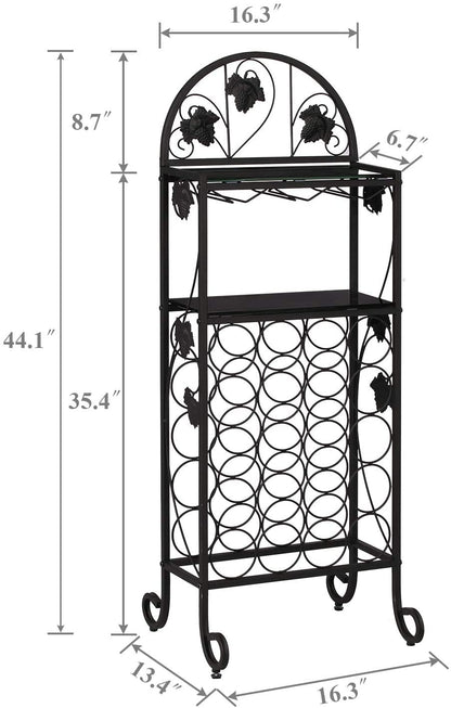 Metal Wine Rack Console Table, Holds 15, Freestanding Floor Bottles Organizer & Display Shelf