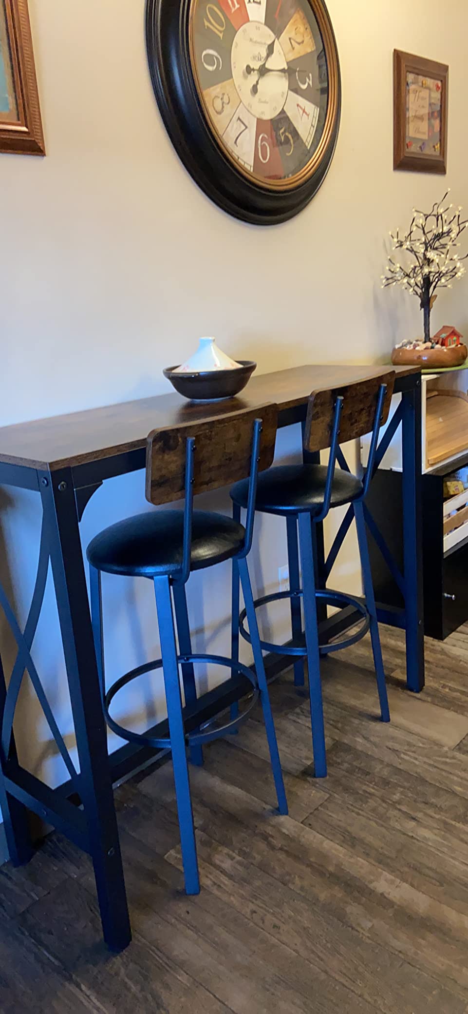 Bar Stools, Set of 2 PU Upholstered Breakfast Stools, 15.4 x 15.4 x 39.4 Inches