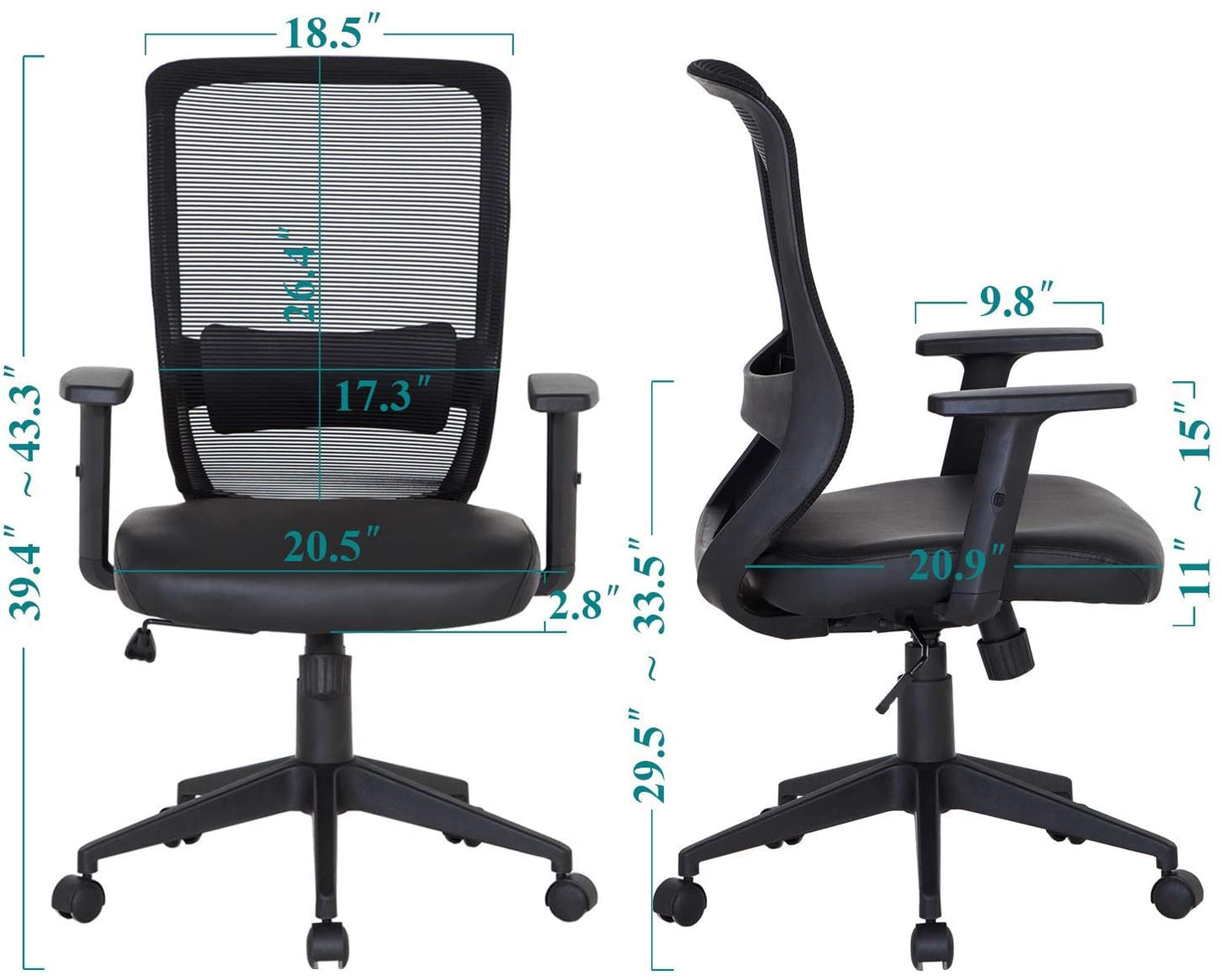 Office Chair with PU Padded Seat Cushion, Adjustable Armrest, Ergonomic Lumbar Support