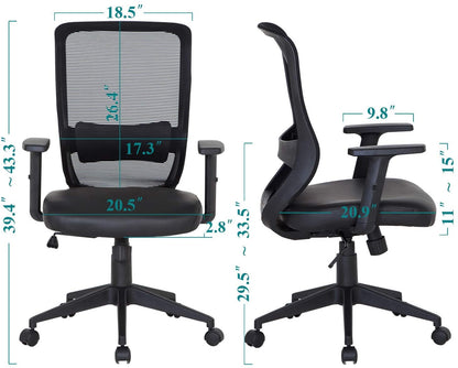 Office Chair with PU Padded Seat Cushion, Adjustable Armrest, Ergonomic Lumbar Support