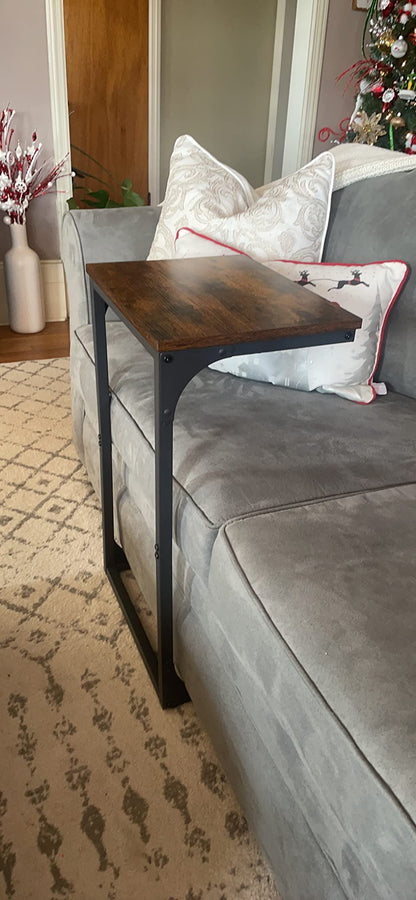 Products C-Shaped Side Table, End Table for Sofa, Couch Table with Metal Frame, Rustic Brown and Black