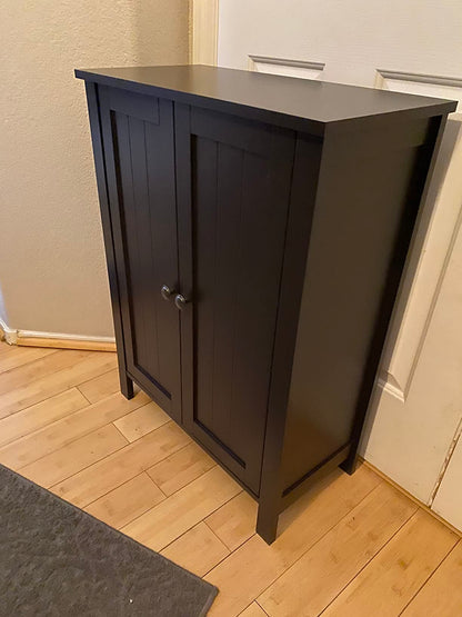 Bathroom Floor Storage Cabinet with Double Door Adjustable Shelf, 24”L x 12”W x 31.5”H White - HWLEXTRA 