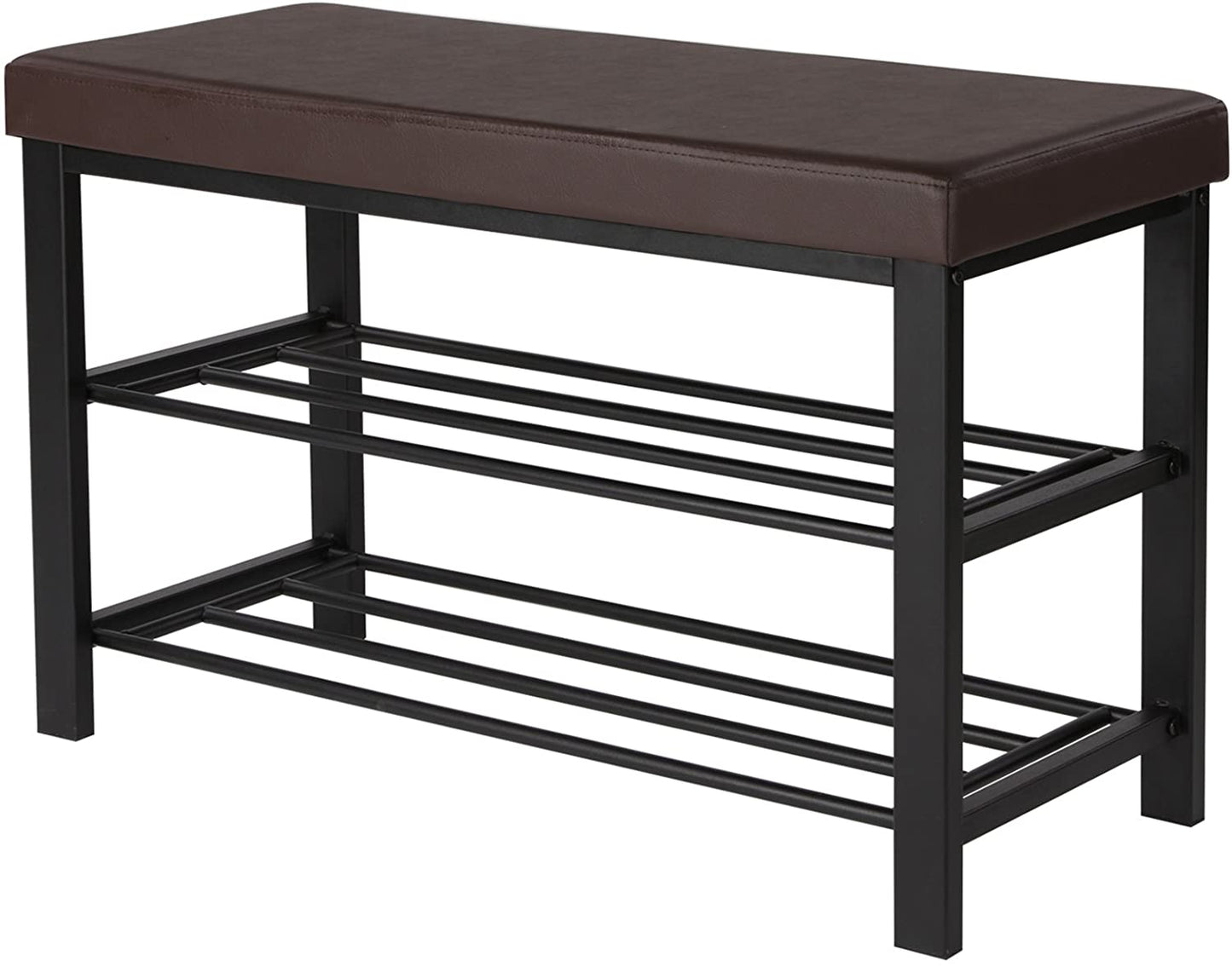Brown Padded Storage Shoe Bench with Shelves - HWLEXTRA