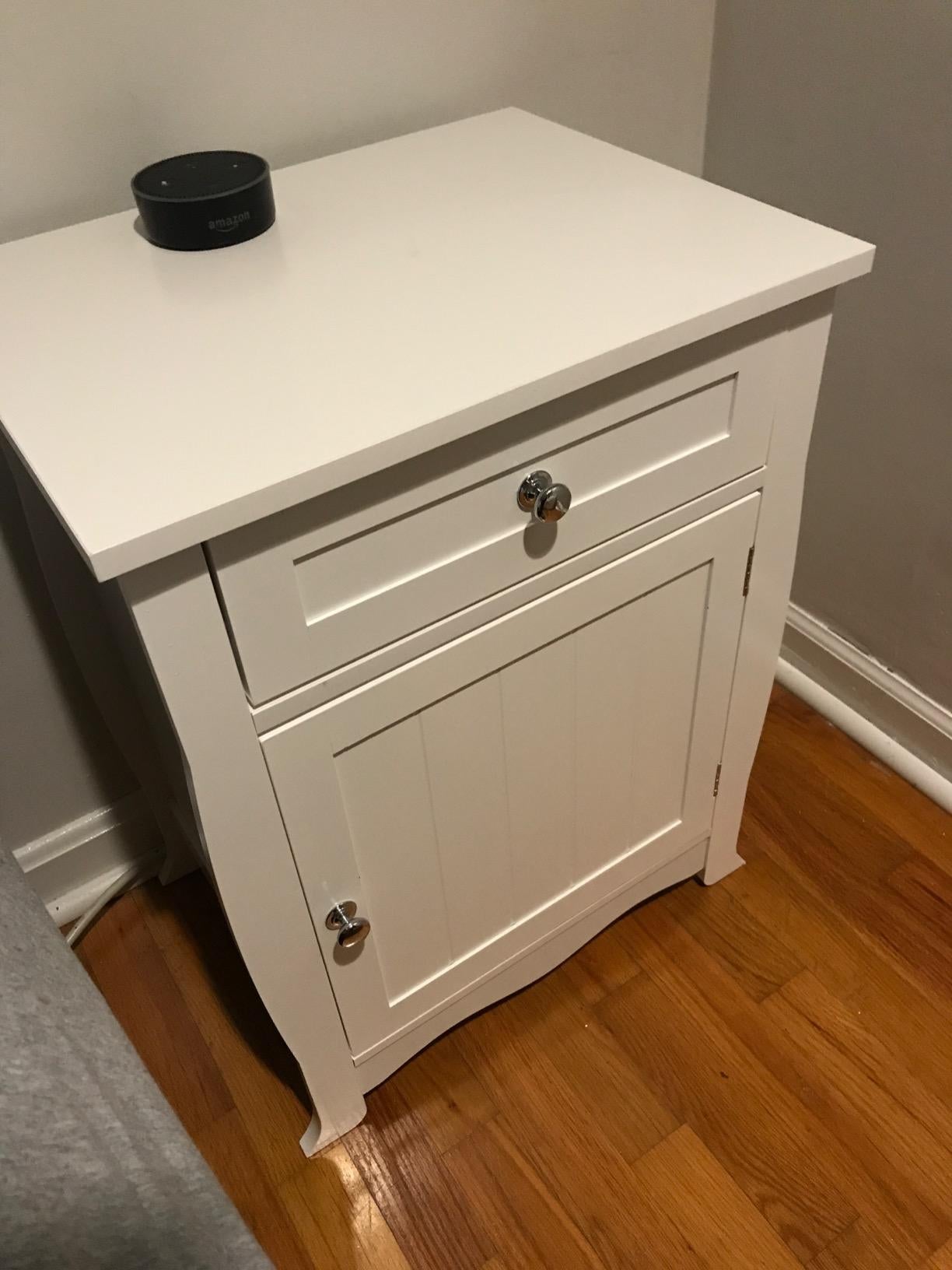 White Nightstand, End Table with Storage Cabinet and Drawer, Wooden Bedside Table - HWLEXTRA 