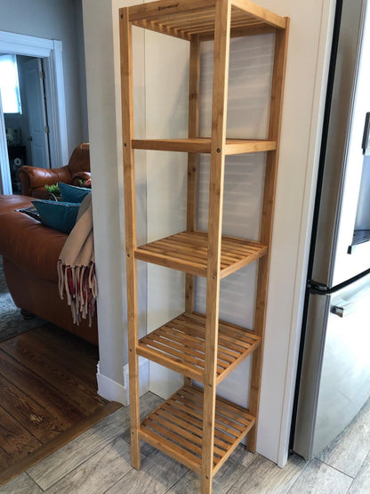 5-Tier Bamboo Bathroom Shelf, Standing Kitchen Rack, 13" x 13" x 57.5"