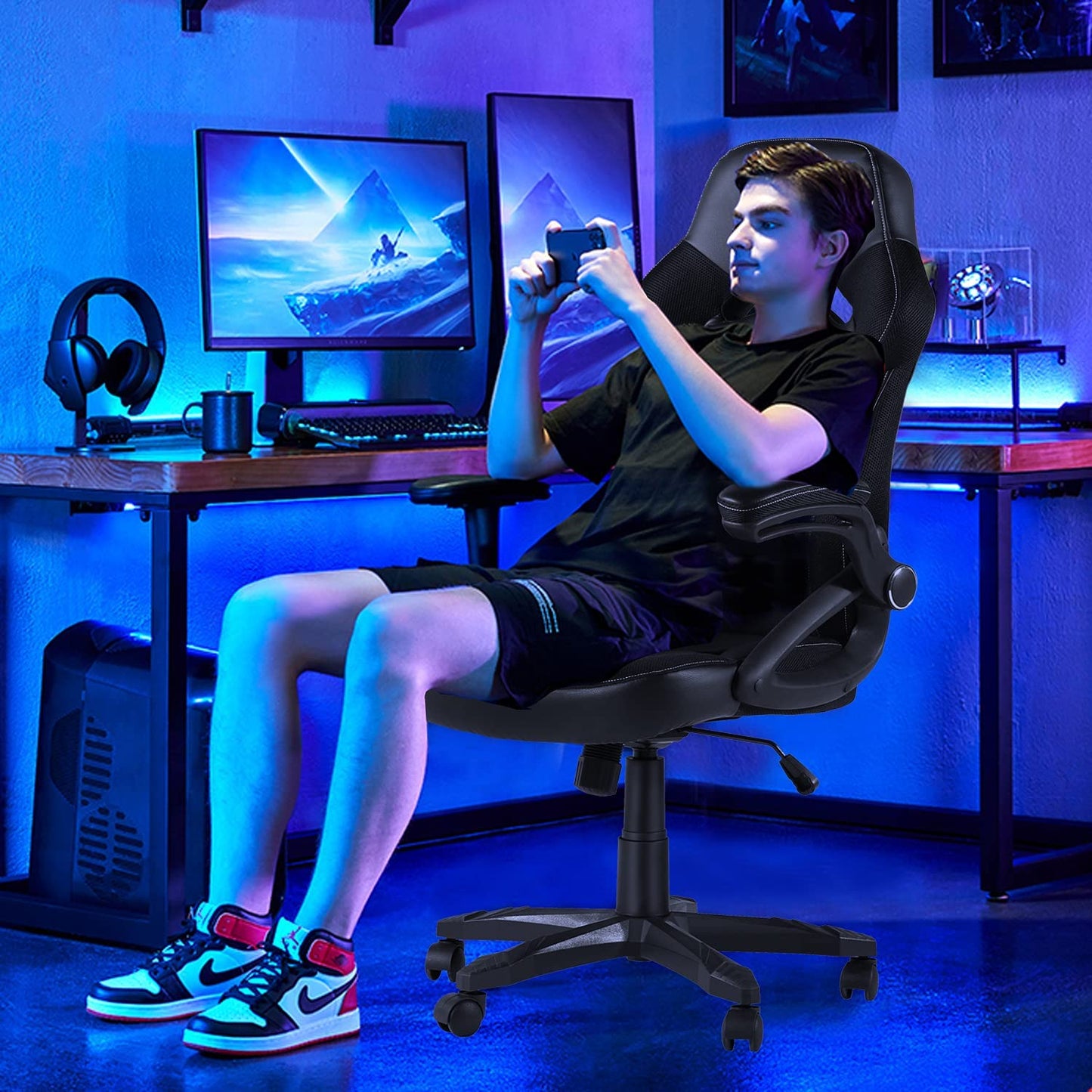 Gaming Racing Ergonomic High-Back Computer Chair, Adjustable Seat Height, Flip Up Arms