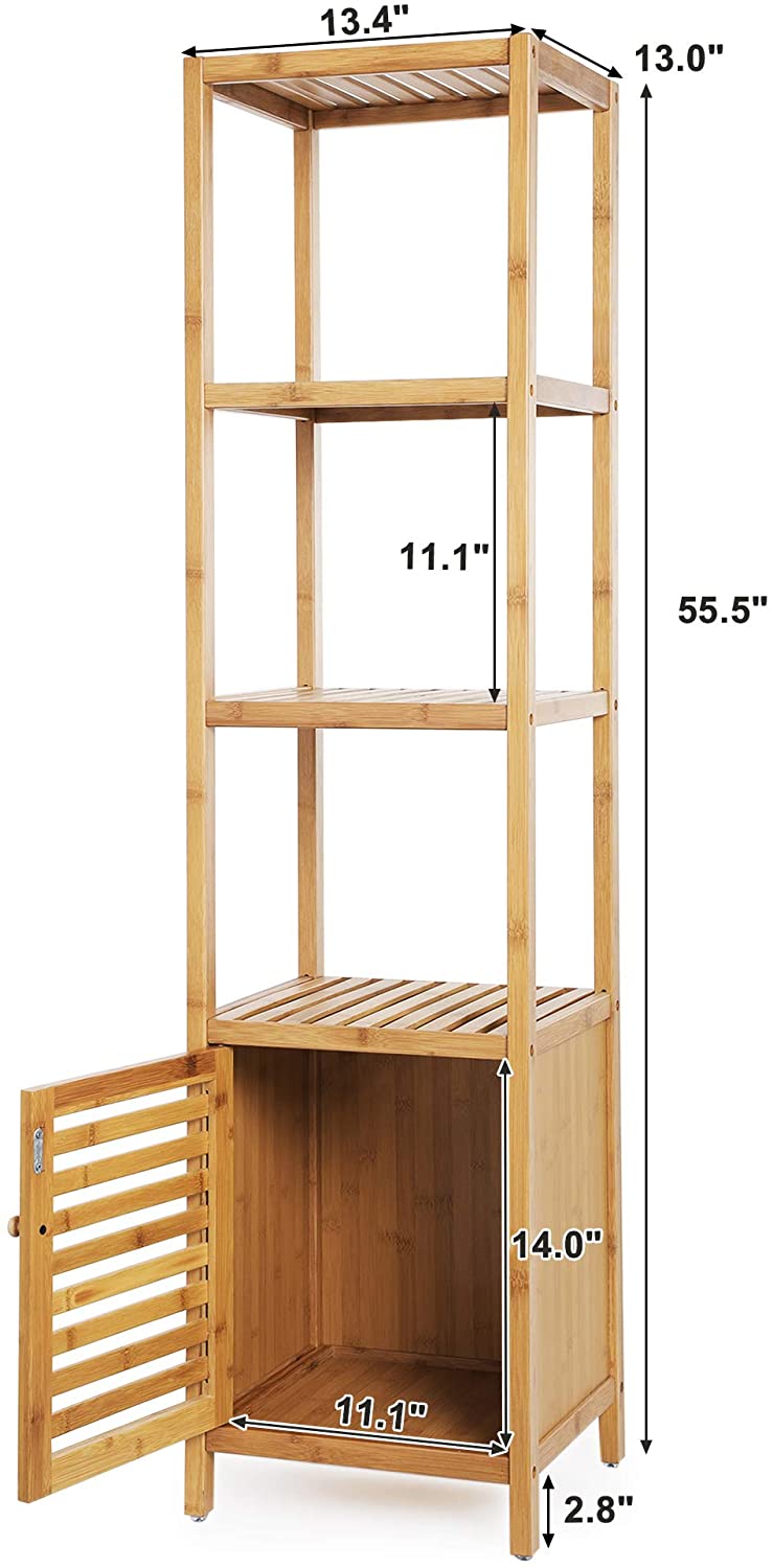4 Tiers Bamboo Bathroom Floor Cabinet, Storage Tower Multifunctional Shelve - HWLEXTRA 