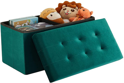 Tufted Velvet Ottoman Stool, Folding Footrest /Bed End/Padded Seat with Removable Lid