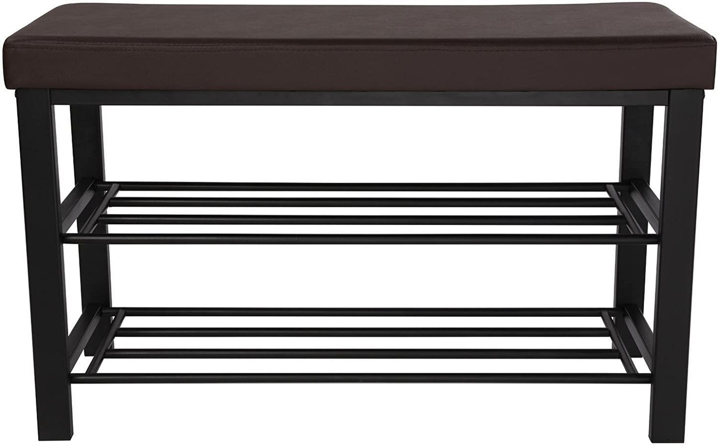 Brown Padded Storage Shoe Bench with Shelves - HWLEXTRA