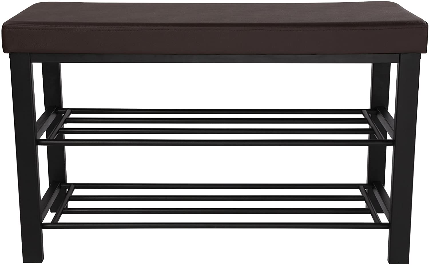 Brown Padded Storage Shoe Bench with Shelves - HWLEXTRA
