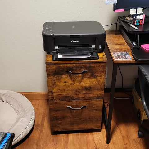 Rustic File Cabinet with 2 Drawers, Rolling Office Filing Cabinet with Wheels - HWLEXTRA 