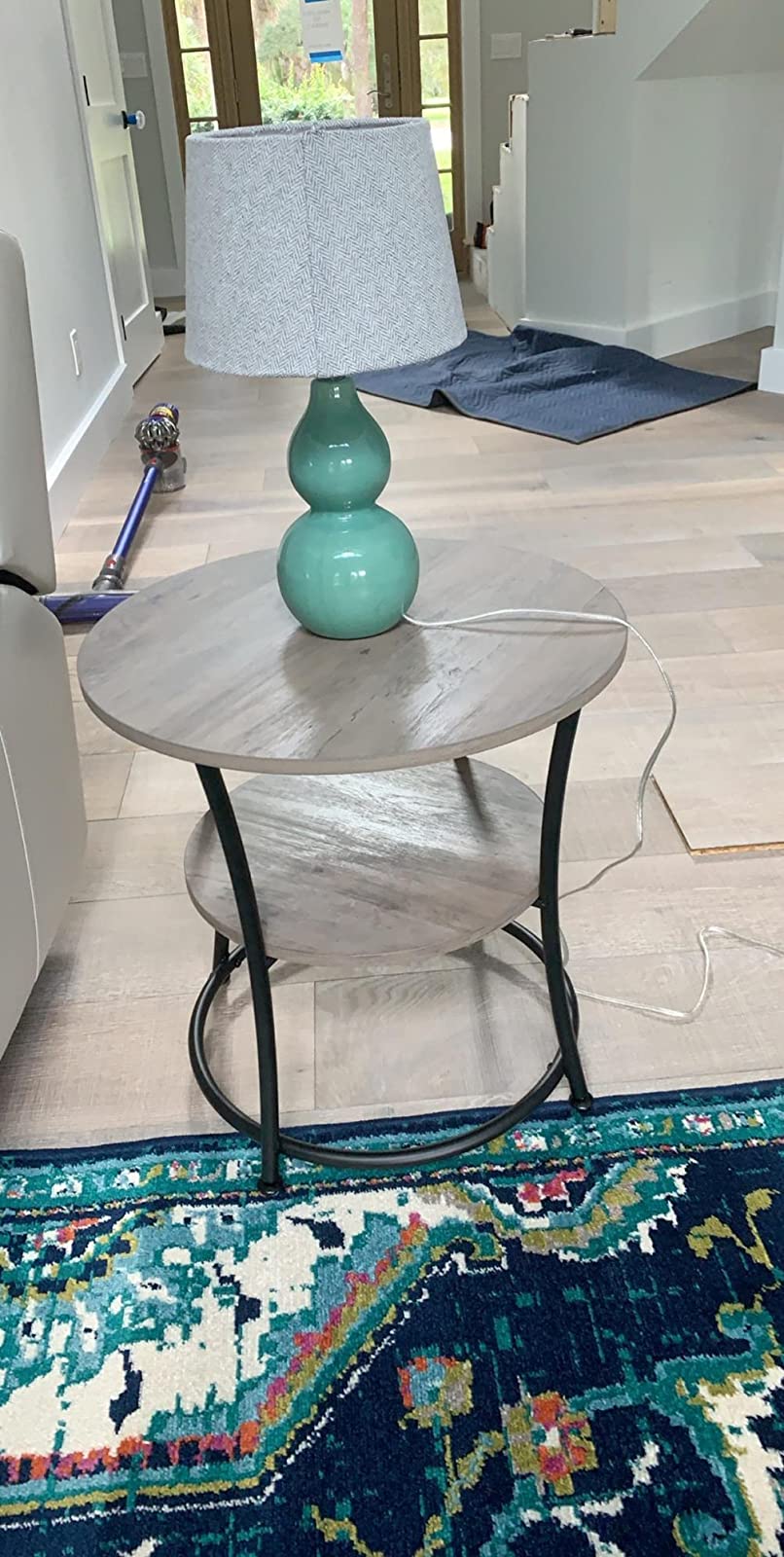 Side Table | Round End Table with Shelves - HWLEXTRA 