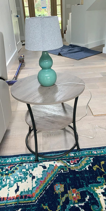 Side Table | Round End Table with Shelves - HWLEXTRA 