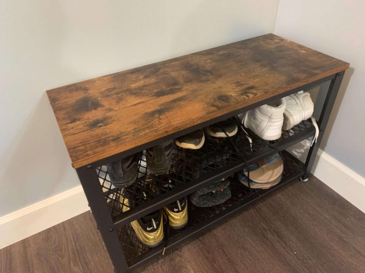 Shoe Bench, 3-Tier Shoe Rack, 39.4 Inches Long Storage Shelves - HWLEXTRA 