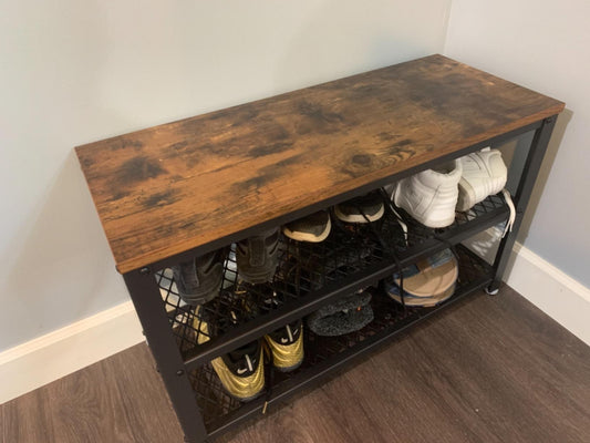 Shoe Bench, 3-Tier Shoe Rack, 39.4 Inches Long Storage Shelves - HWLEXTRA 