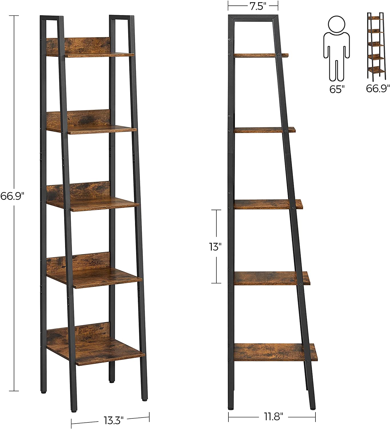 Bookshelf, Ladder Shelf 5-Tier, Freestanding Storage Shelves, for Home